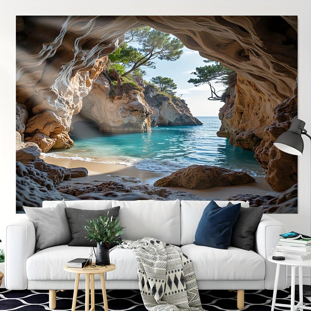 A Polyester Material Landscape Photo Background of Sea Erosion Caves  Suitable for Both Indoor and Outdoor Decoration