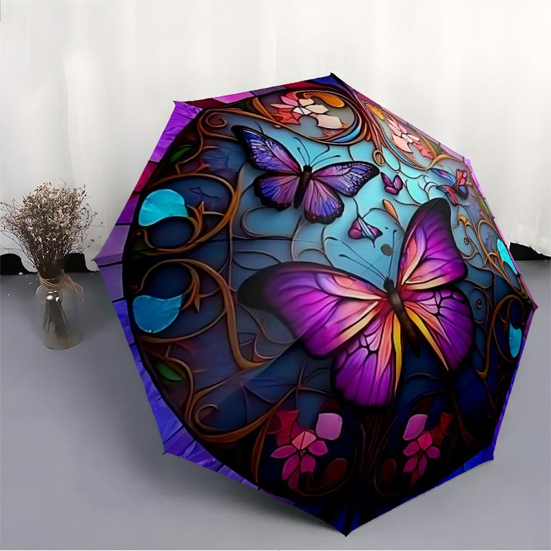 1pc Butterfly Garden Automatic Folding Umbrella - Design, Durable Iron Frame for Travel, Outdoor, Beach Fashion Accessory a0920059
