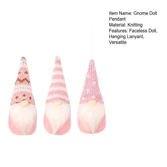 3Pcs Faceless Doll Pendant Christmas Gnome Ornament with Lanyard Long Beard Hat Doll Knitted Decoration