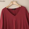 ZANZEA Women Casual V-Neck Loose 3/4 Sleeve Solid Blouse
