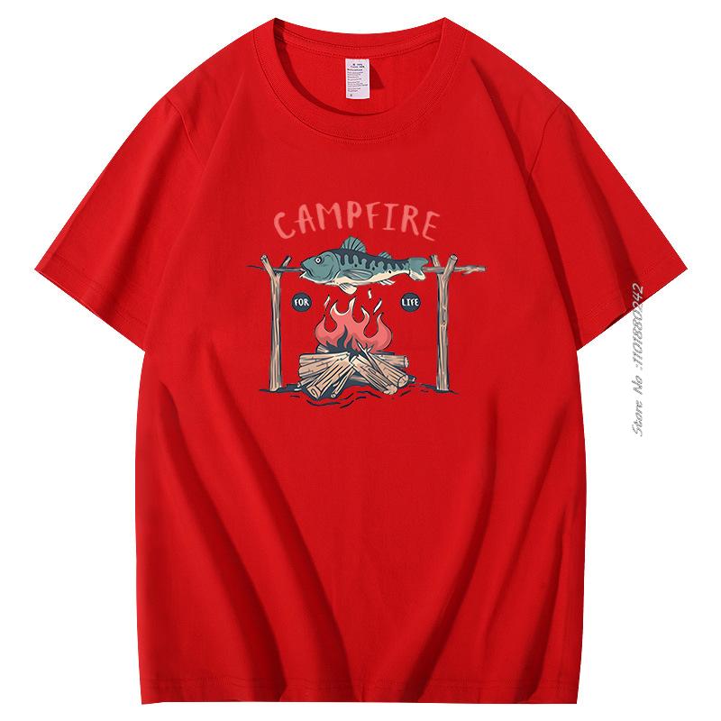 Summer Outdoors Street Fashion Camping Campfire Graphic Cotton Tshirt Harajuku Streetwear Tees Tops Short Sleeve Tshirts