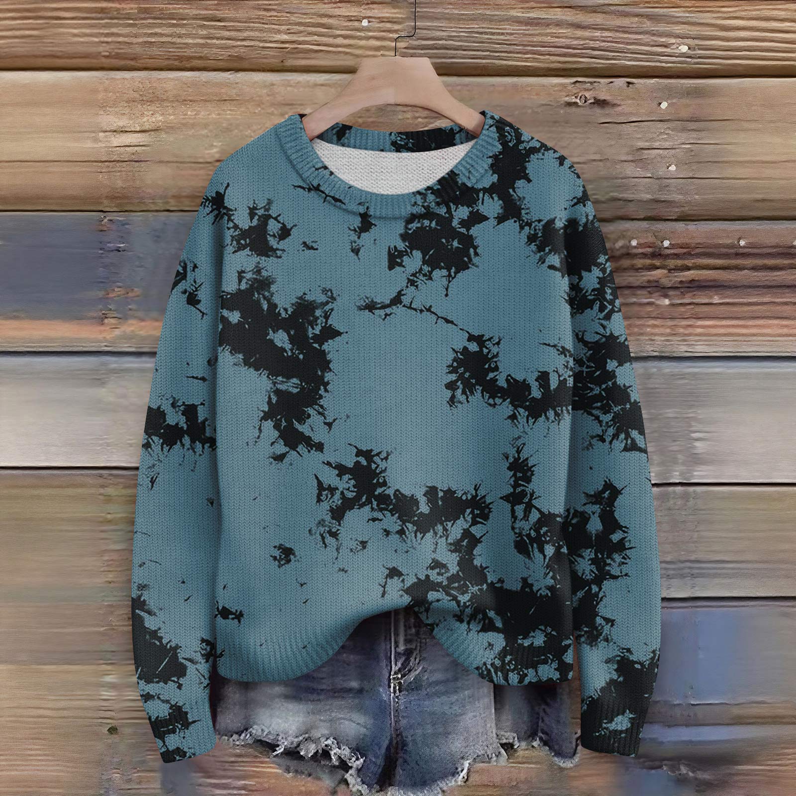 

Long Sleeve Pullover Sweaters For Women O Neck Casual Cute Printing Knit Oversized Sweater XL