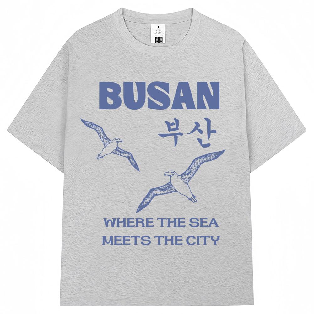 T-shirts Graphiques Mouette de Busan Style Coréen Hommes Femmes Harajuku Mode Vintage Années 90 T-shirt Coton Surdimensionné Décontracté T-shirt Cadeaux