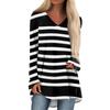 Women's Fashionable Casual Long-Sleeved Striped Print V-Neck Mid-Length Top