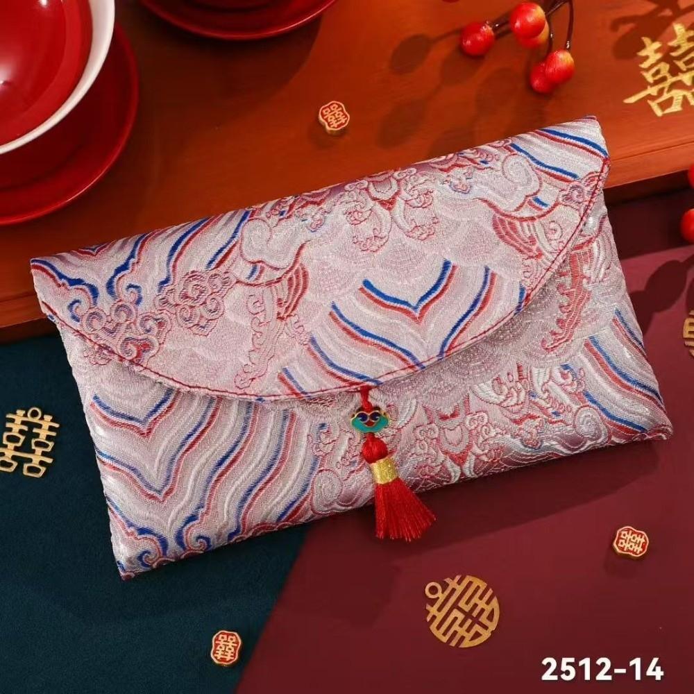 Mångsidig tyg Röd kuvert Röd färg Stor kapacitet Pengaficka Broderi Lyckopengar påse Bröllop