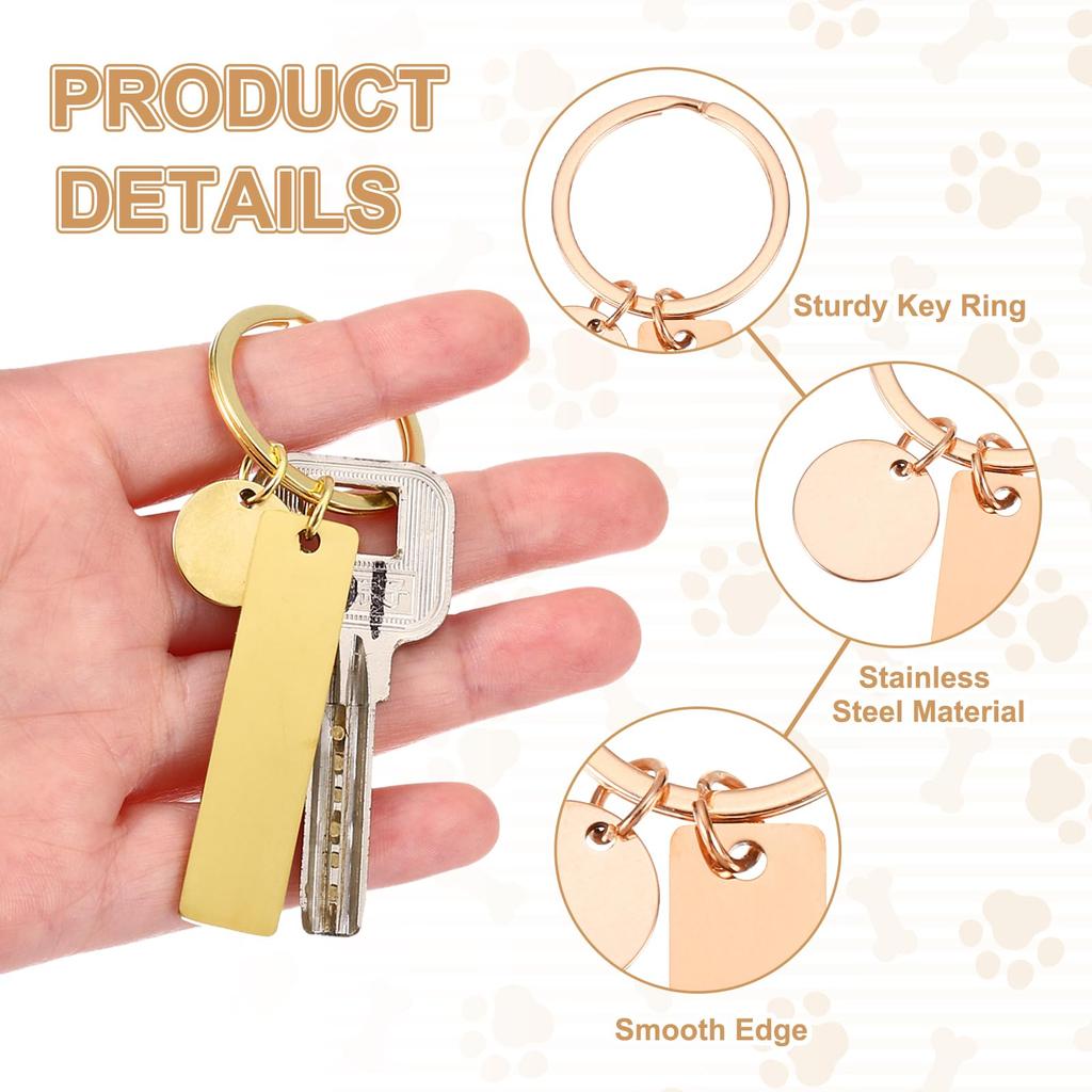 PATIKIL Stainless Steel Engraving Keychain 30 Metal Leather Engravable Stamping Blank Key Ring Tags for DIY Keychain Rose Tone Blanks, Pieces, Crafts,