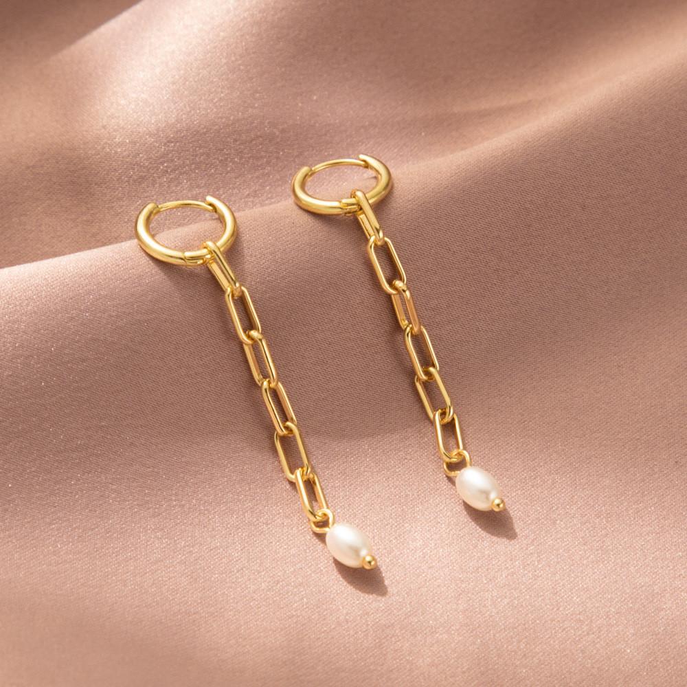 Unique Geometric Gold Plated Copper Earrings With Pearl Jewelry Trendy