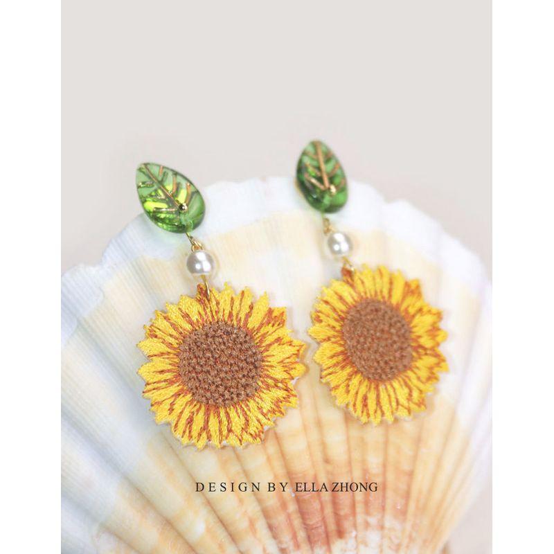 

Earring Ear Clip Fresh Leaves Cute Sunflower 925 silver needle