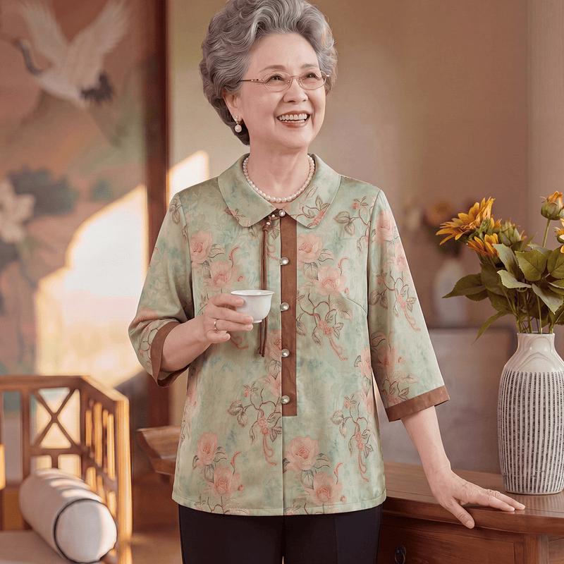 New Chinese Style Floral Print Shirt for Middle-aged Women XL