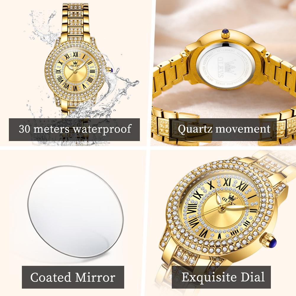 OLEVS 9943 Luxus Diamant Damen Uhr Mode Original Damen Römisch Eingelegtes Zirkon Zifferblatt Wasserdicht Damen Quarz Uhr Reloj Mujer