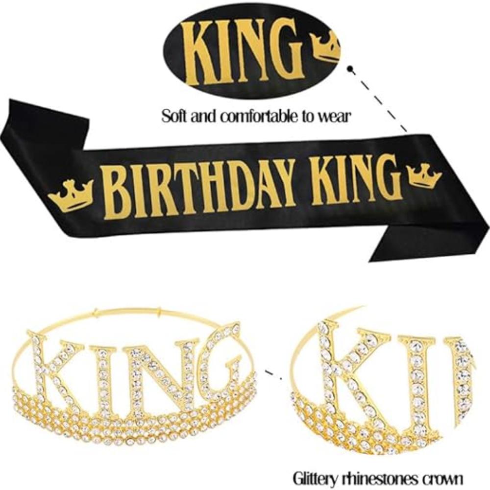 Birthday Tiara for Men Birthday, Birthday King Sash and Crown Set for Men Birthday Party Favors