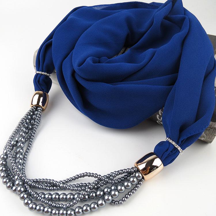 Chiffon Scarf with Pearl Tassel Decor Women's Fashion Lightweight Wrap Shawl