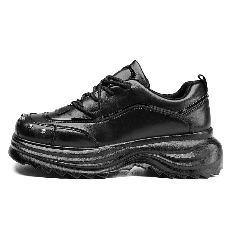 Fashion Fashion Blue Square Toe Leather Shoes Men Chunky Casual Sneakers Designer Rivets Platform Shoes Men Increase Height Derby Shoes