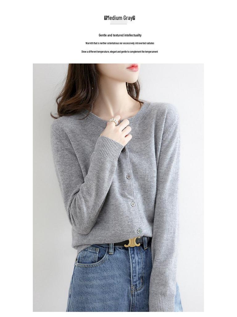 Cardigan tricotat lejer versatil pentru femei, Primăvară/Toamnă 2025 - Culoare solidă la modă cu gât rotund