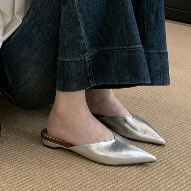 Fashion Bailamos 2025 New Brand Women Slipper Fashion Pointed Toe Slip On Ladies Elegant Mules Shoes Flat Heel Dress Sandals Mujer