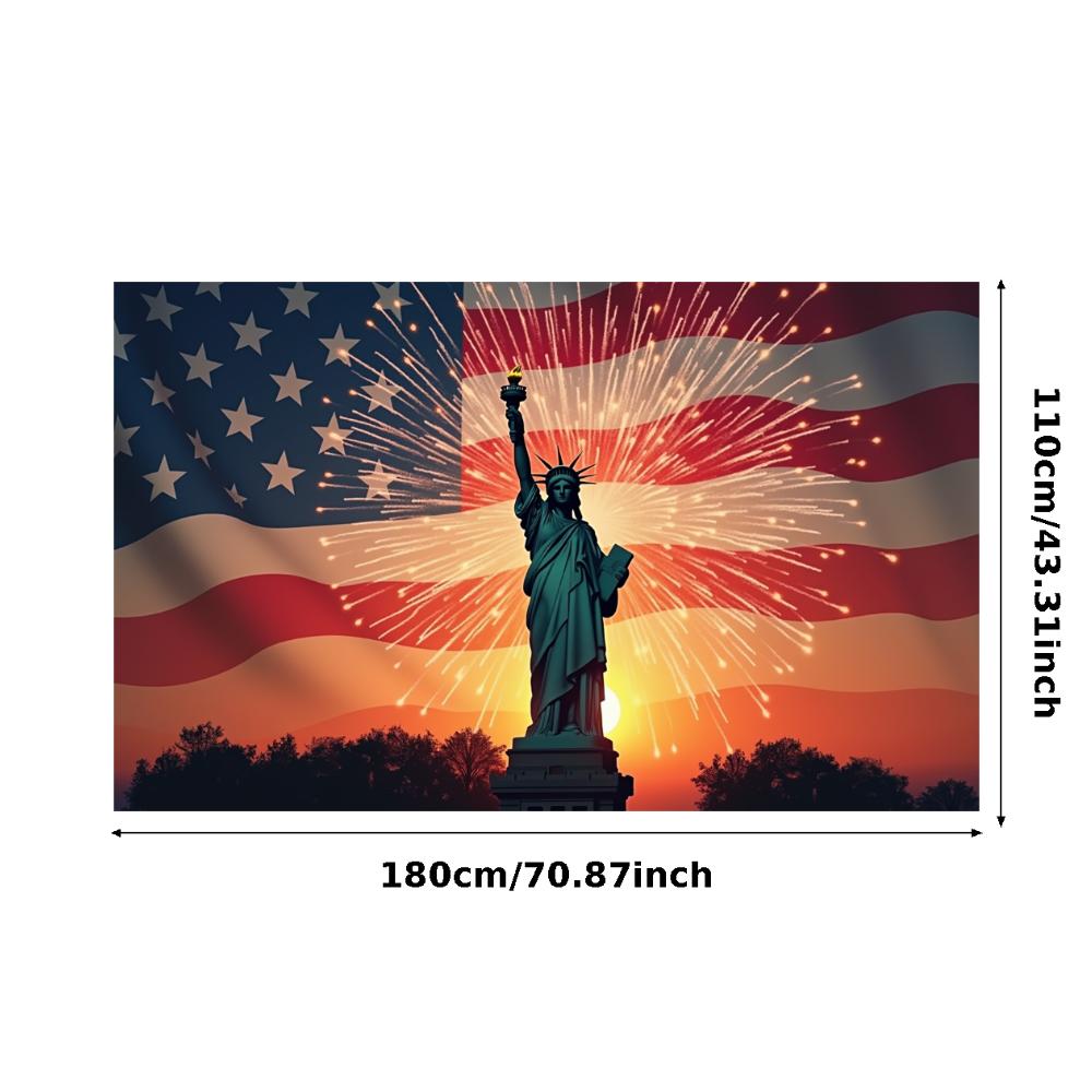 Vibrant Colors Patriotic Banner Red White Blue Outdoor Celebration Banner Iconic Statue Patriotic Theme for Parade