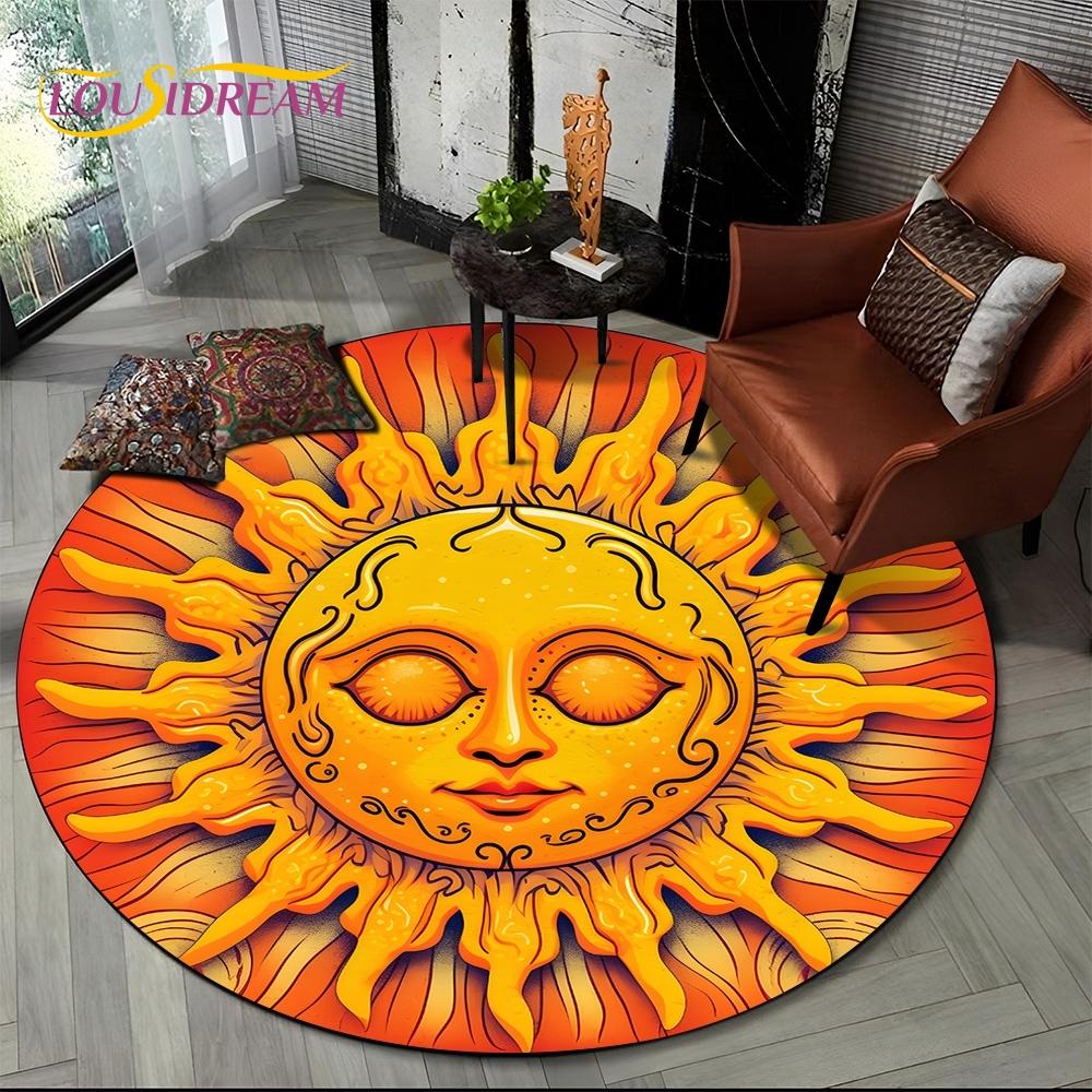 3D Mysteriou Sun Moon Tarot Mandala Magic Round Area Carpet Rug for Living Room Bedroom Kid Playroom Decor,Pet Area Rug Non-slip