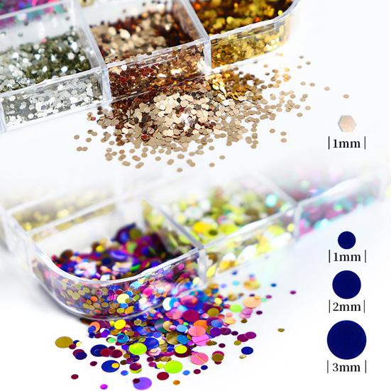 1 Box Round Glitter Nail Art Sequins 12 Grids Assorted Color Holographic Nail Charm Foils DIY Nail Design Crafts Manicure Decoration Accessories