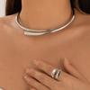 Metal Open Cuff Bangle Adjustable Women Rings Fashion Choker Necklace  Party Grunge Jewelry Set