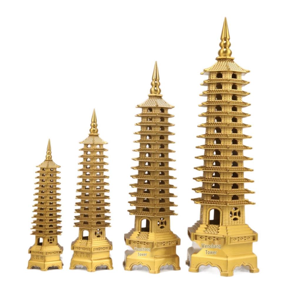 Thirteen-Story Pure Copper Wenchang Pagoda Ornament for Study Desk - Chinese Craftsmanship