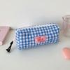Pen Bag Korean Plaid Stationery Bag Cloth Pencil Pouch Plaid Heart Pencil Case  Office