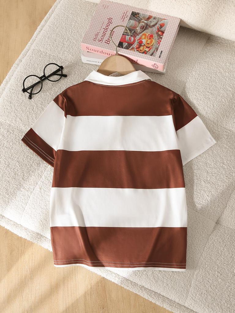 Boys' Short-Sleeve Polo Shirt — Spring/Summer Collection: Everyday Casual, Preppy Style with Retro-Classic Striped Panel Design