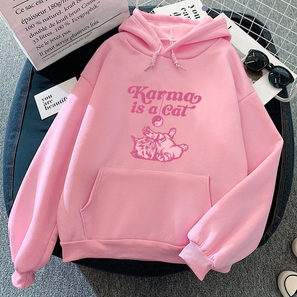Karma Is A Cat Hoodie Cartoon Print Harajuku Kawaii Sweatshirt With Hooded Comfortable Cute Clothes Moletom Comic Soft