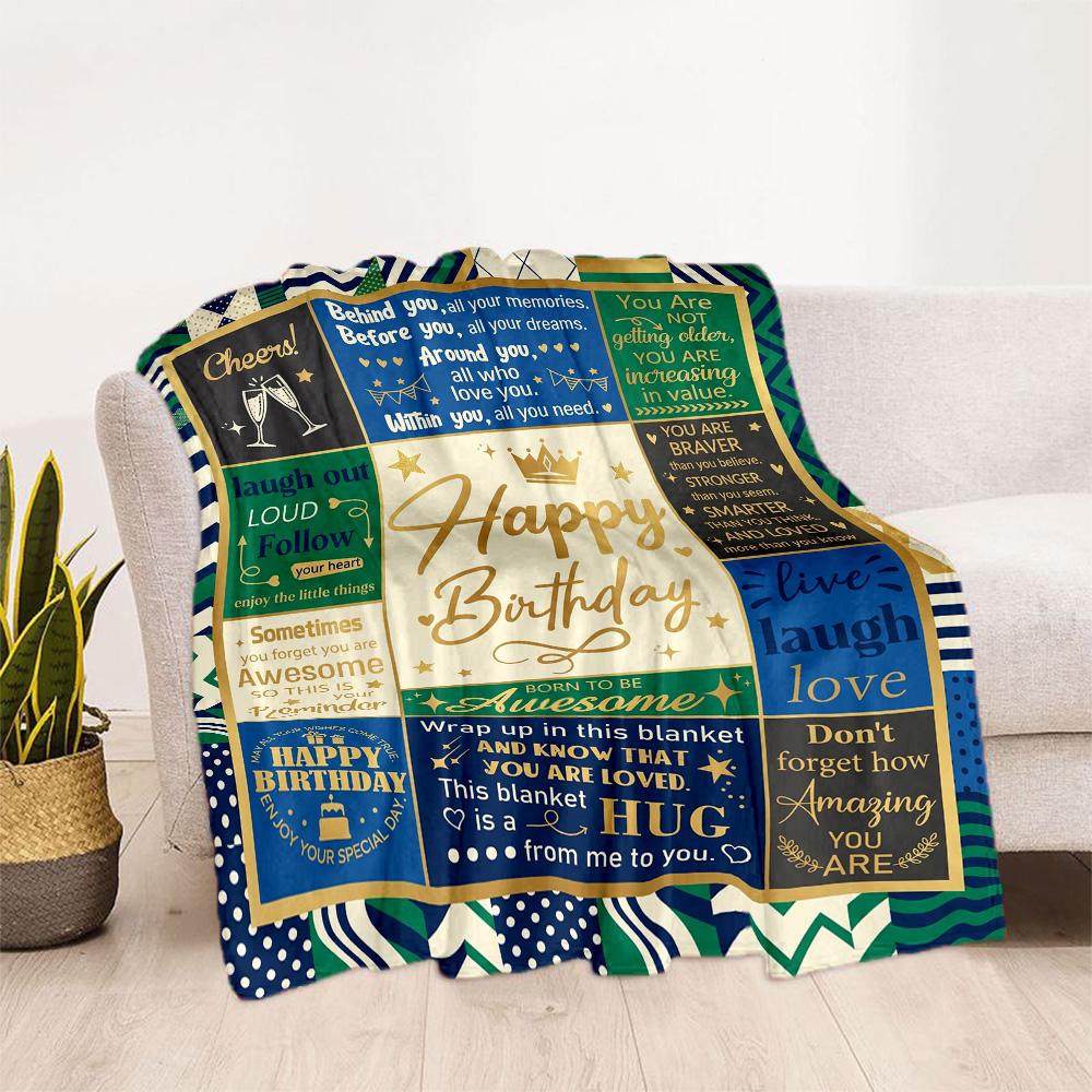 Happy Birthday Wishes Blanket Warmthful Decor Suitable for Picnics Seaside Sofa Four Seasons Multipurpose Digital Print
