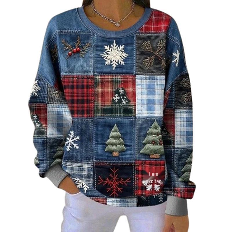 2026 European & American Christmas Print Round Neck Hoodie