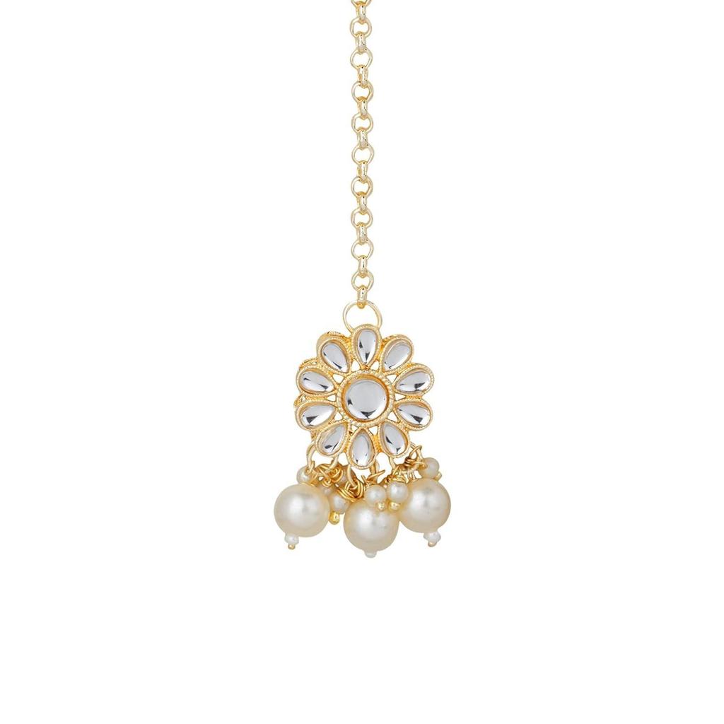 Traditional White Pearl Kundan Necklace Set | Kundan Choker | Fancy Jewellery with Earrings and Maang Tikka for Women Girls