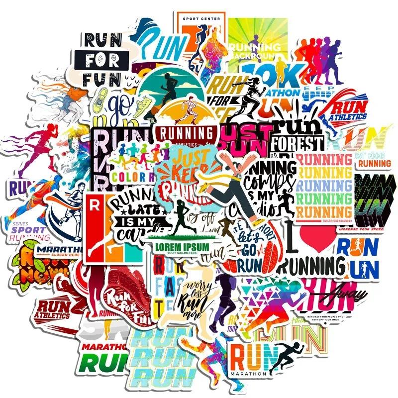 10/50Pcs Cartoon Running Stickers I Love Run Graffiti Sports English Sticker for DIY Luggage Laptop Skateboard Wall Toy Decal