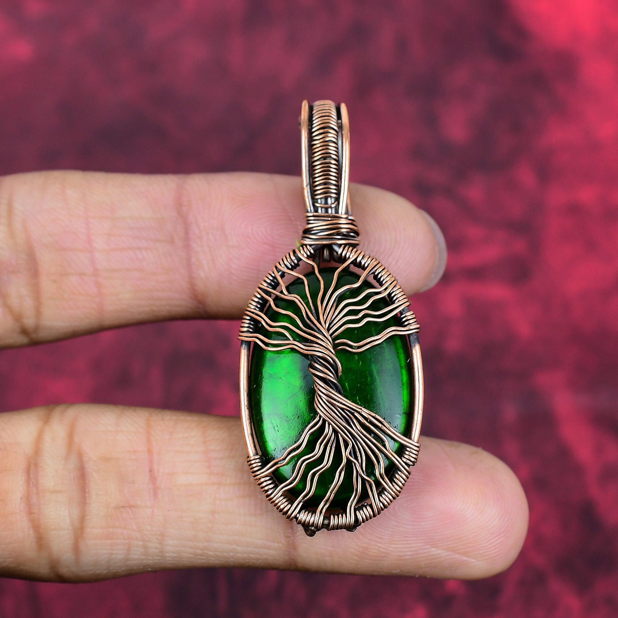 Tree of life green fire labradorite pendant copper wire wrapped pendant gemstone pendant copper jewelry anniversary gifts handmade pendant