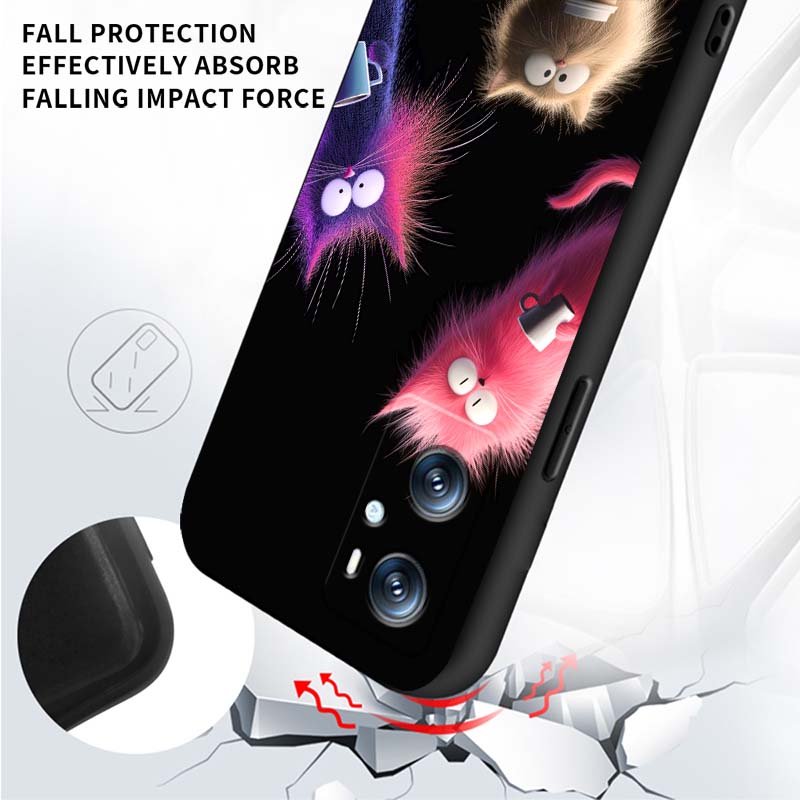 Anime cartoon cat illustration For OPPO Reno 5 6 7 A96 A40 A58 Realme GT A74 A78 Neo2 A74 A78 Find X5 X3 X7 X8 Black Phone Case