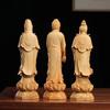 Cliff Cypress and Boxwood Carving San Sheng Guan Yin Bodhisattva Home Living Room Desktop Decoration Handicraft Holiday Gifts