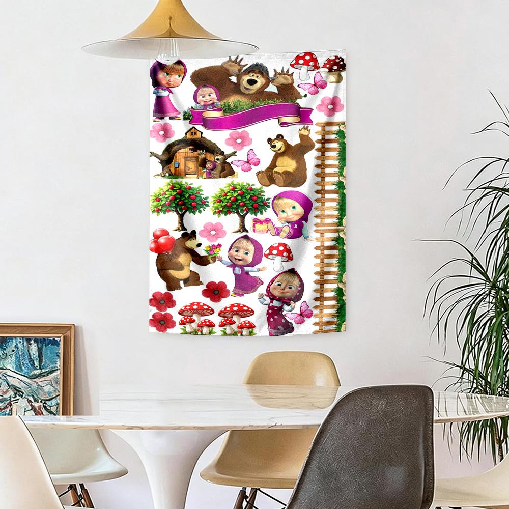 Masha Bear Wall Decor Tapestry Art For Pet Memorial Birthdaywedding Party Backdrop Family Gift