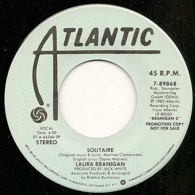 Płyta 7-calowa LAURA BRANIGAN - Solitaire 789868PROMO Atlantic 1983 US Pop Używana
