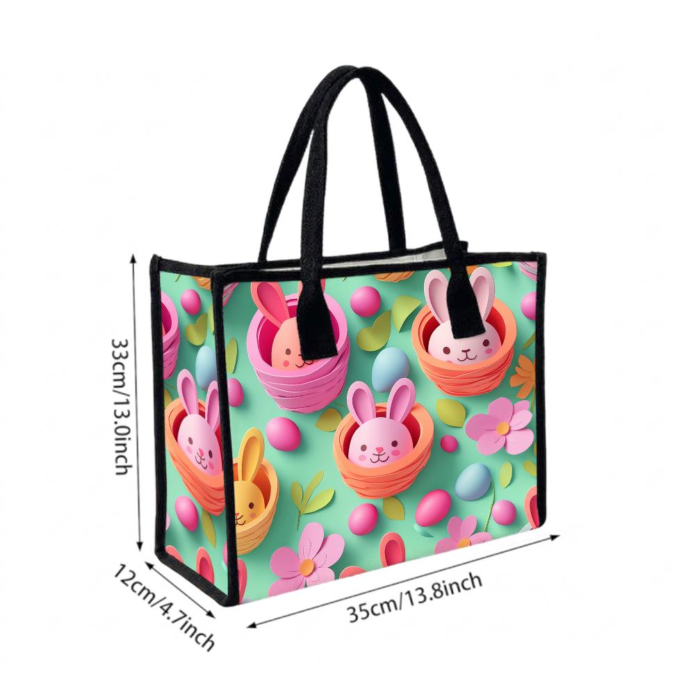 Cute Easter Bunny Pattern Tote Bag Fashionable Portable Shopping Handbag for Daily Use