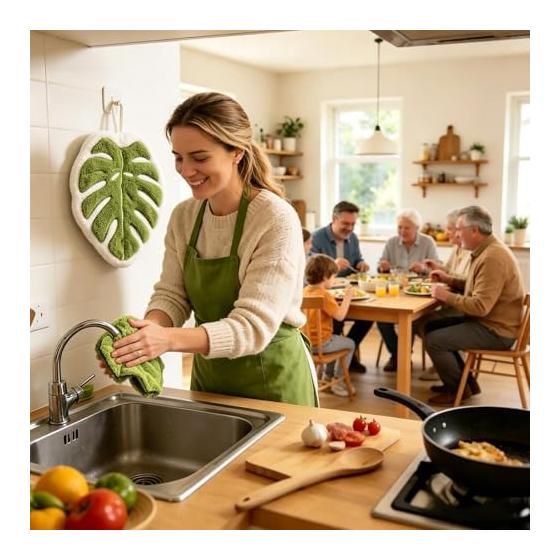 Leaf-shaped plant pattern towel - Portable coral fleece absorbent towel | For kitchen, bath and toilet - Absorbent and quick drying, versatile for