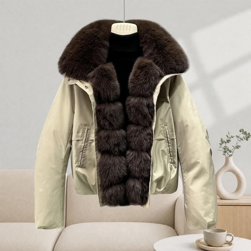 Womens Winter Puffer Coat With Detachable Faux Fur Collar Loose Fit Warm Cotton-Padded Jacket Cold Weather