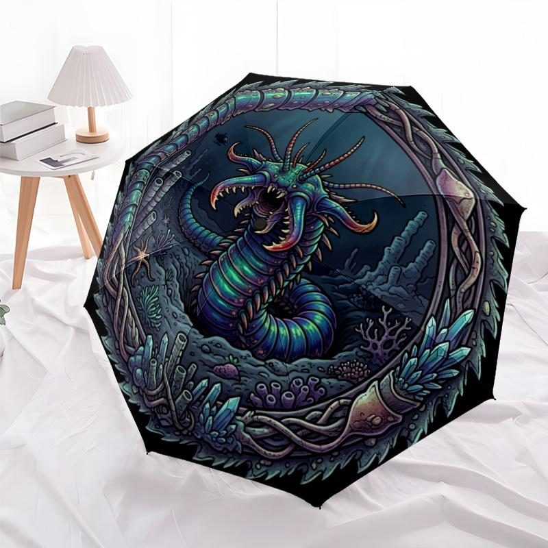 Deep Sea Monster Portal pattern umbrella, portable and foldable design, 8 ribs, a casual accessory for Halloween, Christmas, and birthday gifts.