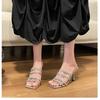 Damen Übergröße Hausschuhe Strasssteine Dünne Absätze Gürtelschnalle Schuhe Damen Kleid Quadratische Zehen Sommer Mode Zapatillas De Mujer