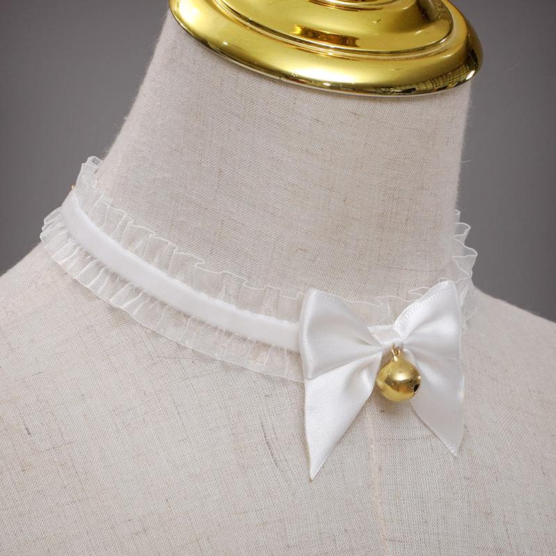 Lolita Fox Ear Cosplay Cat Headband & Erotic Bell Necklace Set with Cute Bow.