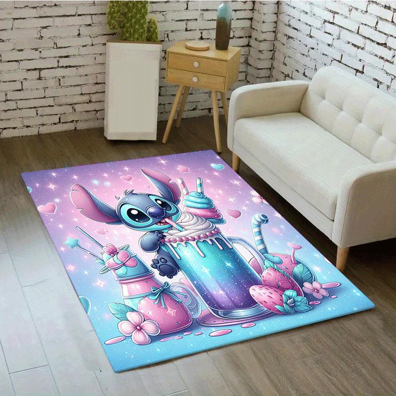 1pc Ice Cream and Stitch Pattern Area Rug Soft Flannel Floor Mat for Living Room, Bedroom, Sofa Coffee Table Floor Mat, Machine Washable
