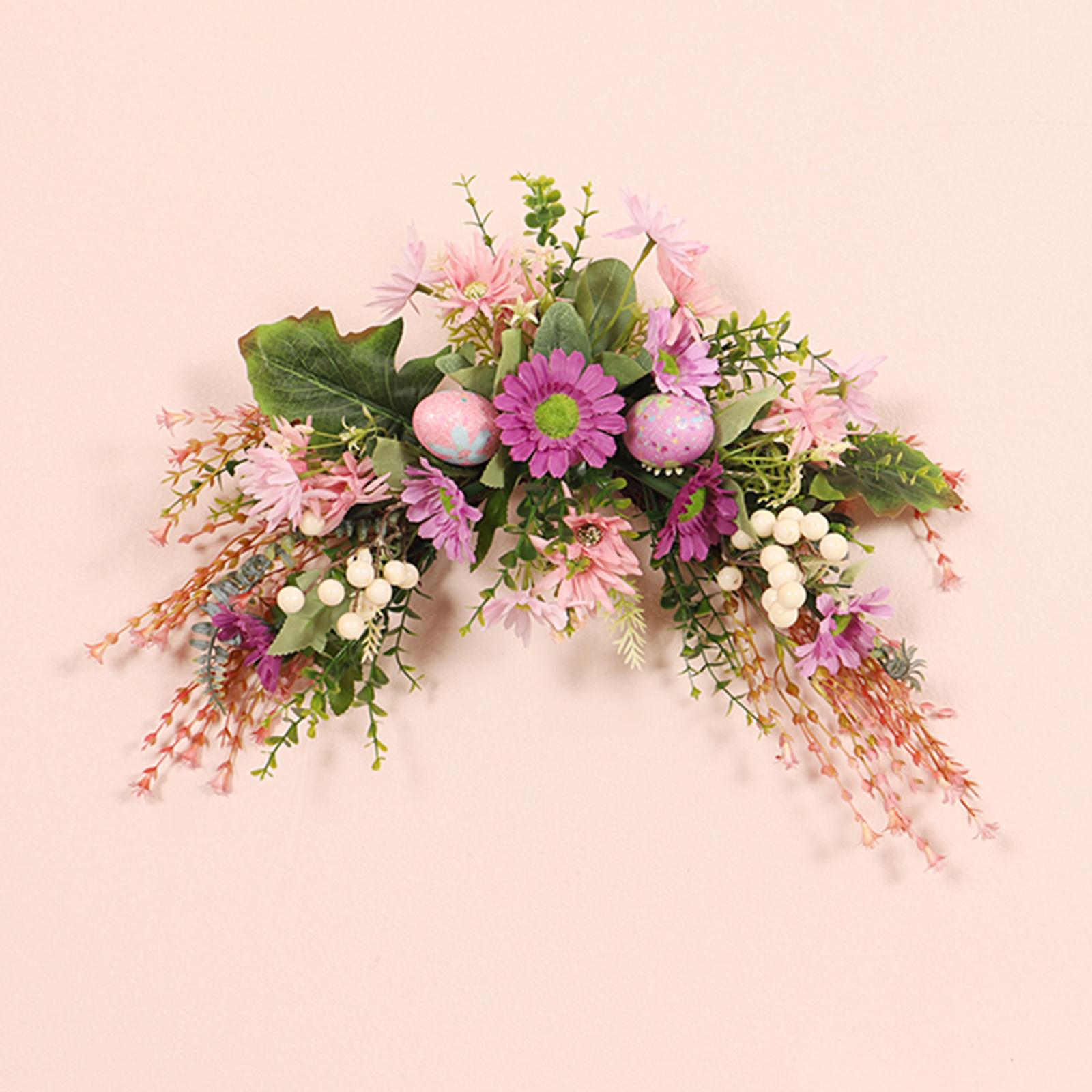 Easter Wreath with Pastel Eggs Wall Hanging Spring Wreath Greenery Garland for Festival Summer Ornament Egg Wreath Home Decor