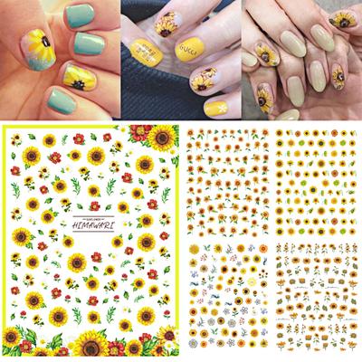 Nagelsticker Sonnenblumenform 3D-Effekt Ultradünn Blüte Floral Nagelkunst Wasserabziehbilder für Damen