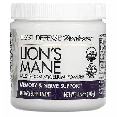 Fungi Perfecti-Host Defense, Mushrooms, Lion's Mane, Mushroom Mycelium Powder, 3.5 Oz (100 G)
