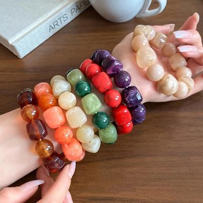 Square Round Beaded Bracelet Acrylic Women Wristband Korean Geometric Bracelet Hand Accessories