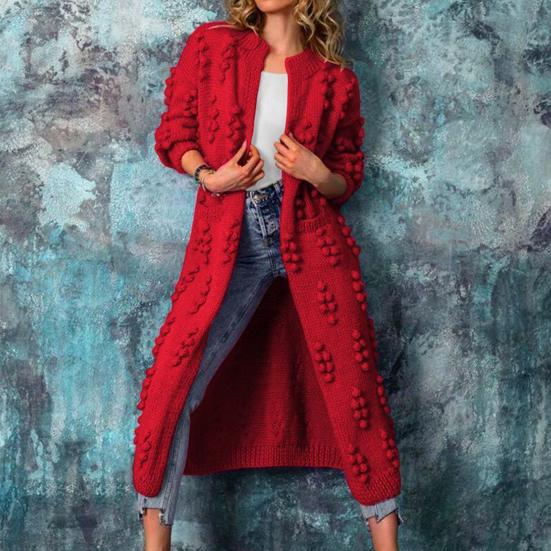 Knitted Coat Jacquard Decor Coldproof Skin-Touch Solid Color Long Sweater Knit Overcoat Female Knitwear Daily Wear