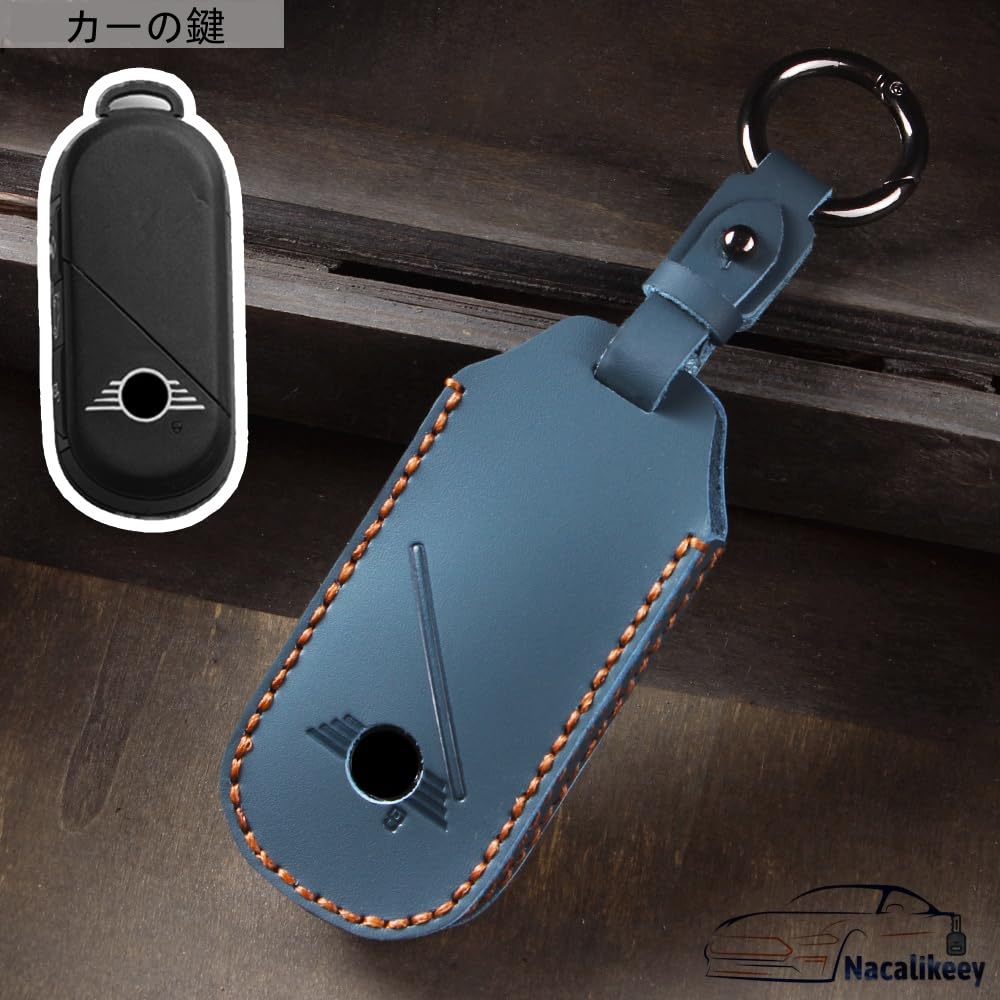 Mini Cooper Key Genuine Leather Fits F65 F66 F67 J01 J05 U25 Mini Antique Elegance Genuine Leather Key Cover [Nacalikeey] Case, Case, Cooper. (Blue)