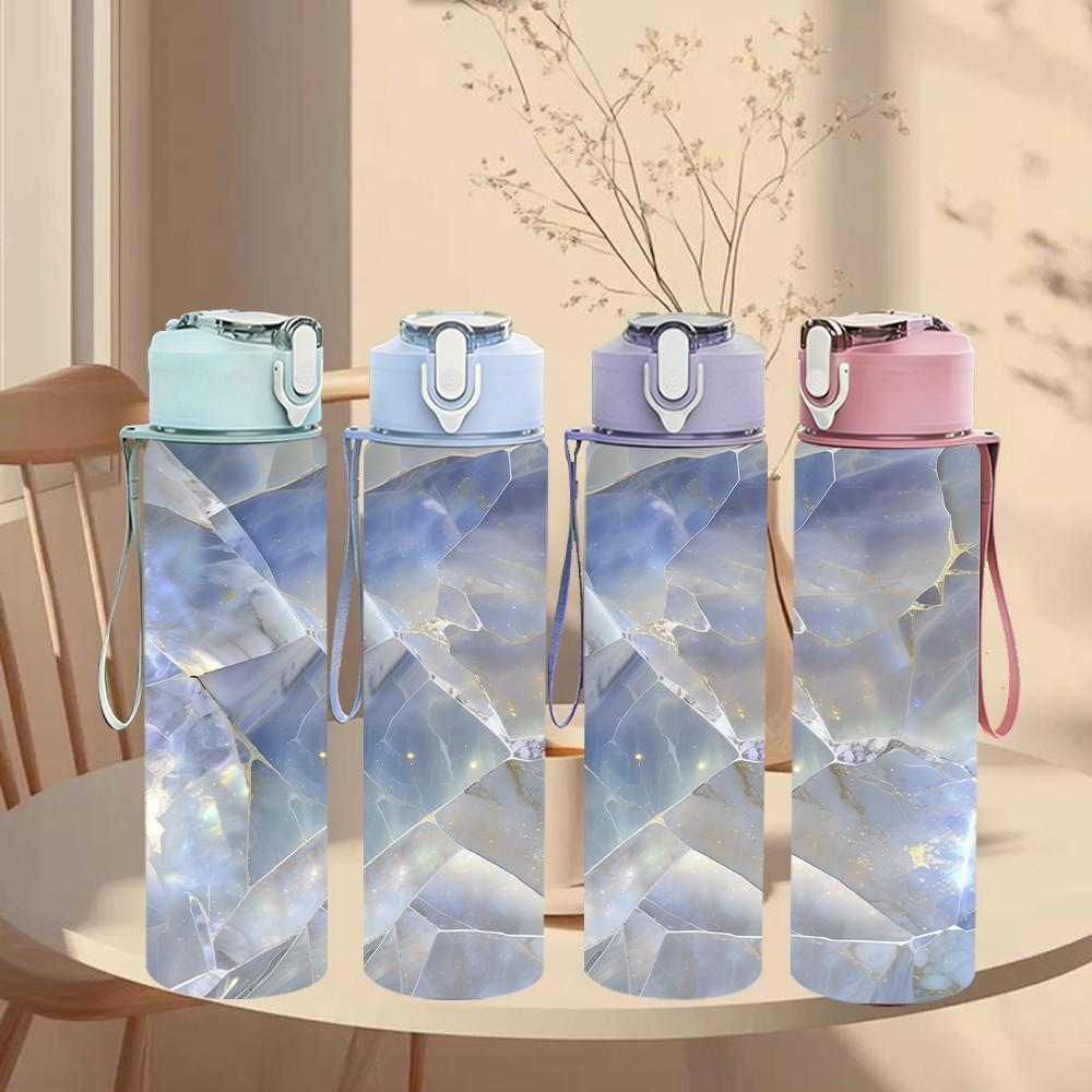 1PC Soft Lavender Cloud Marble Agate Texture 750ml Color Plastic Sports Water Bottle Leakproof Flip Straw Lid Suitable for Sports Office Home Use